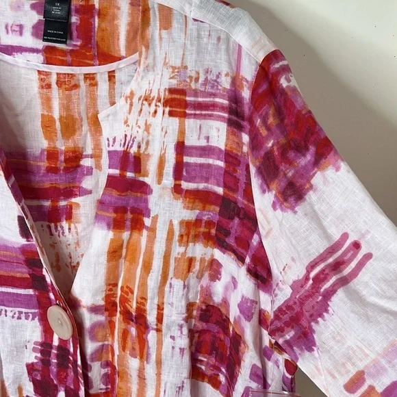 NWT ALI MILES Pink Tie Dye Linen Button Blazer Jacket Tulip Sleeve Size 1X - Picture 15 of 16